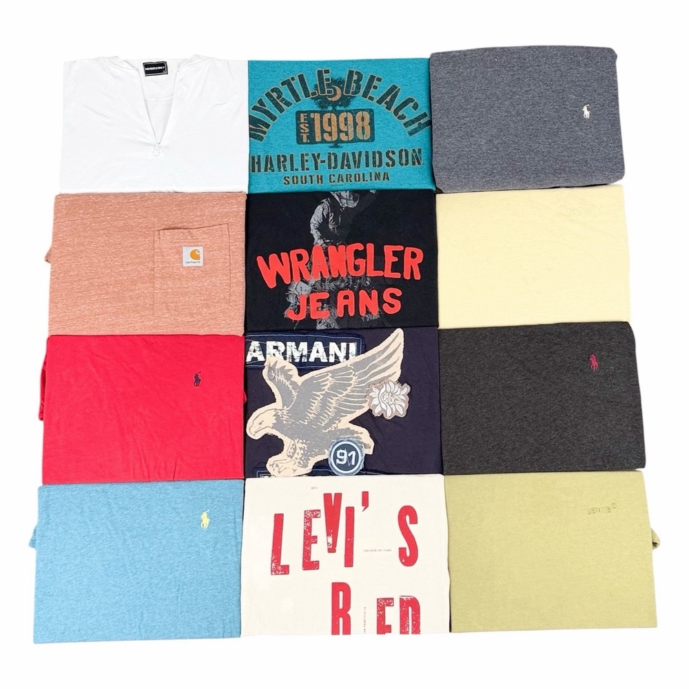 Lot of 12 T Shirts Polo Ralph Lauren Levis Harley Wrangler Armani Carhartt S-XL